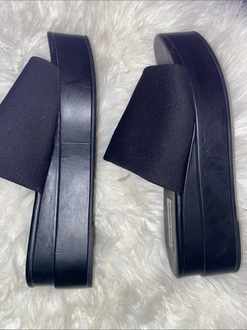 Steve Madden 9.5 platform Black stretchy Wide-Band Slide Sandals